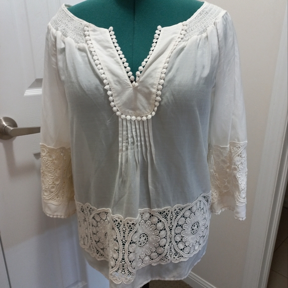 Anthropologie White Silky Embroidered Tunic, S - Picture 3 of 12